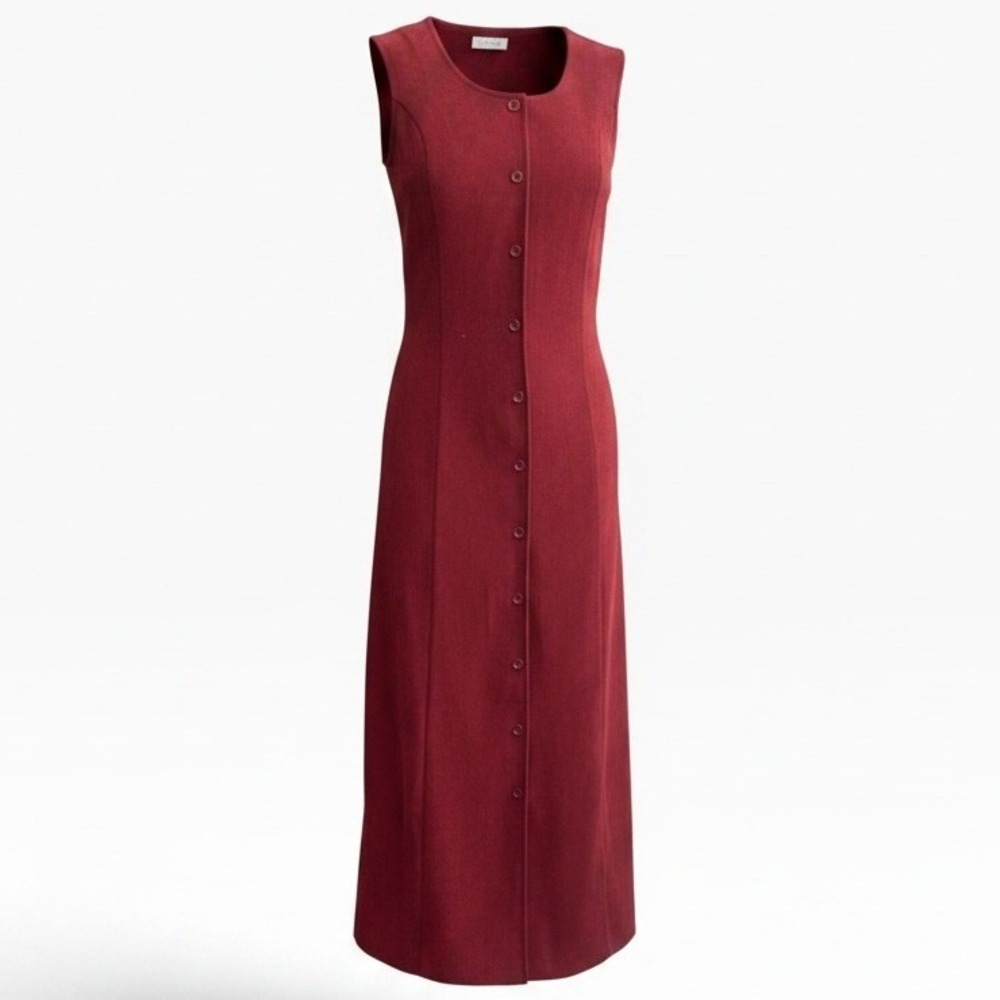 Casual Corner Annex Faux Suede Button Front Midi Dress Womens 8 Red #78K